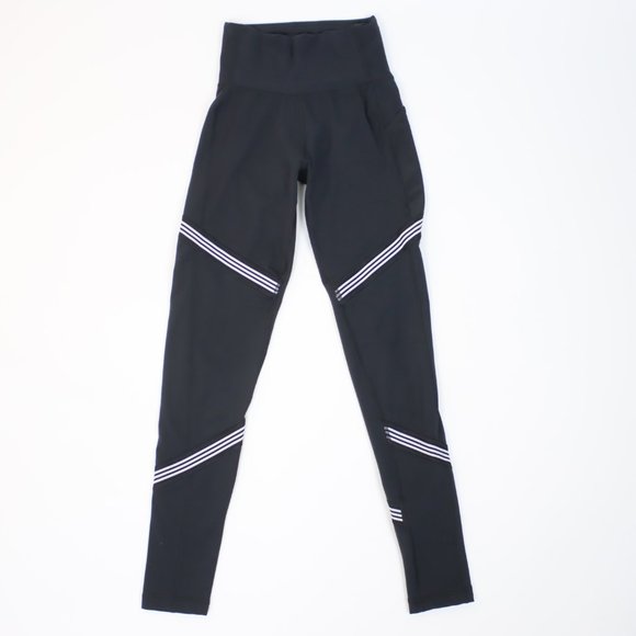 Adidas Womens XS Climalite High-Waisted Stripe Leg Leggings - Picture 2 of 4